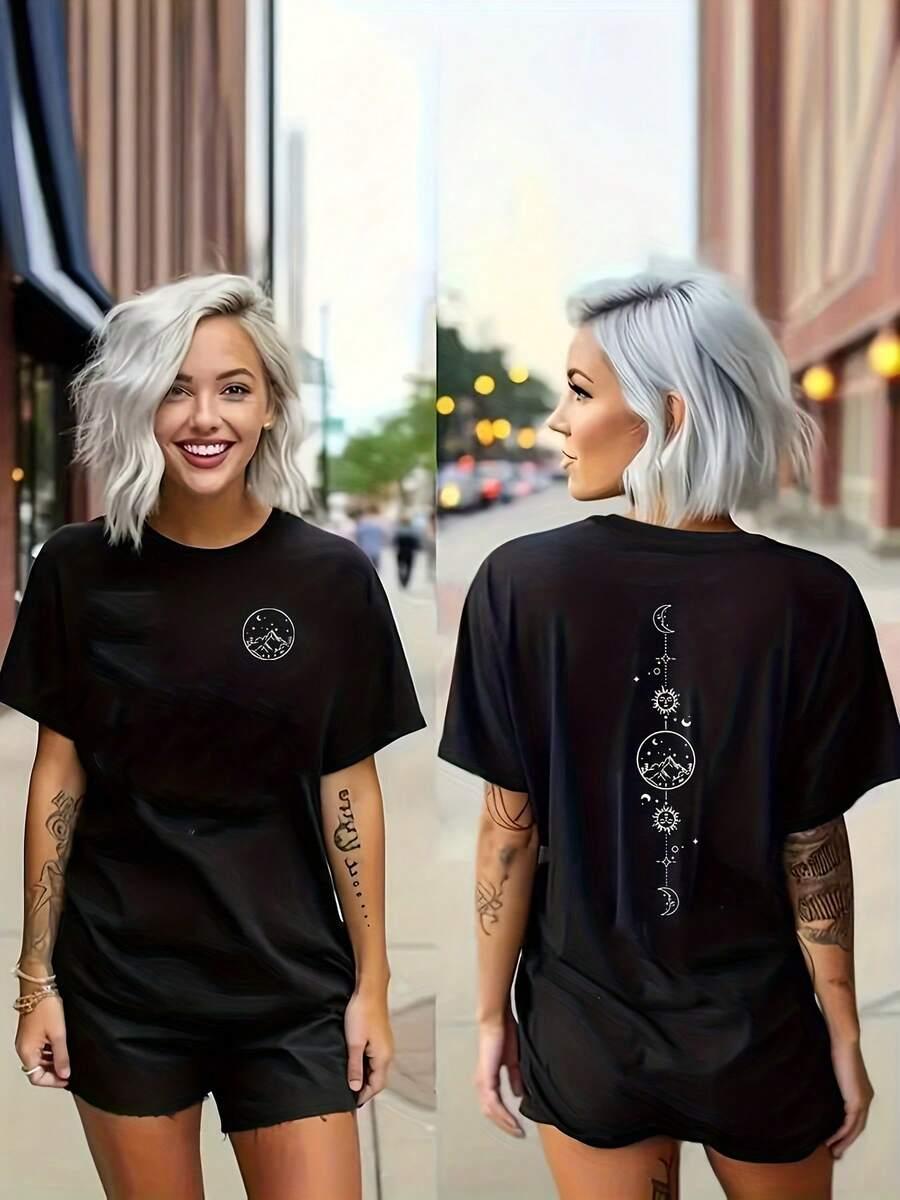 czarny t-shirt z nadrukiem