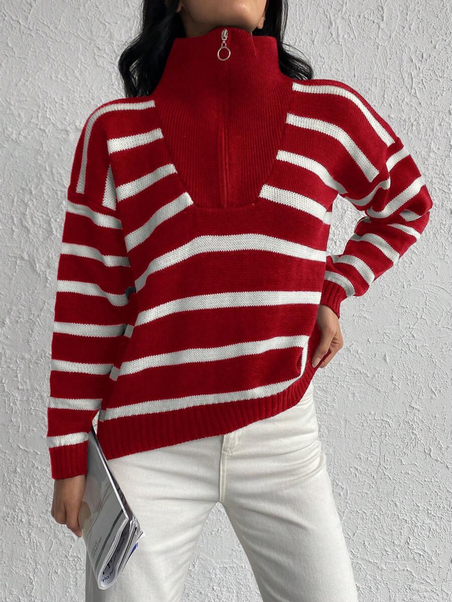 sweter w paski zamek
