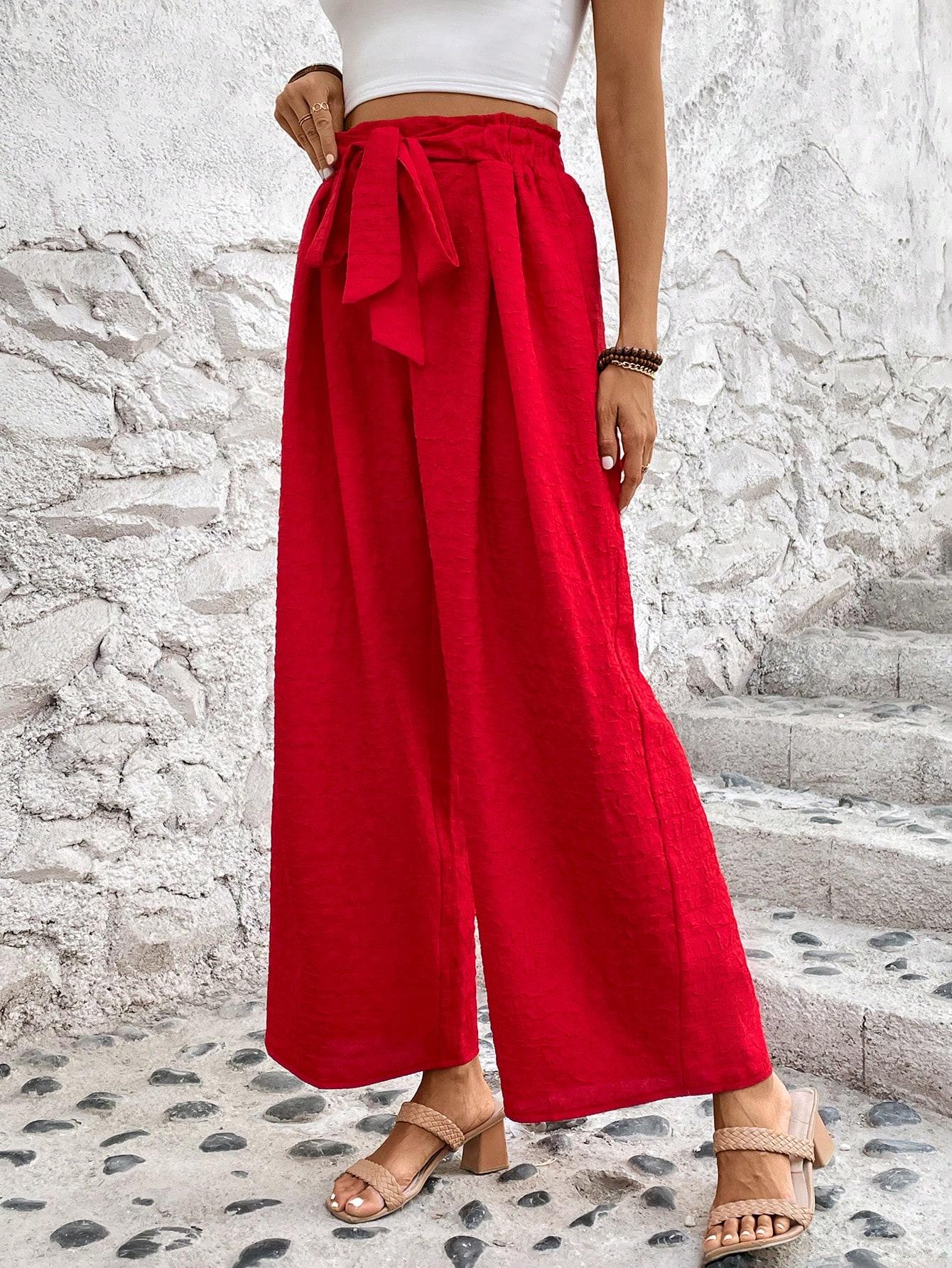 czerwone szerokie spodnie tekstura wysoki stan wiązanie