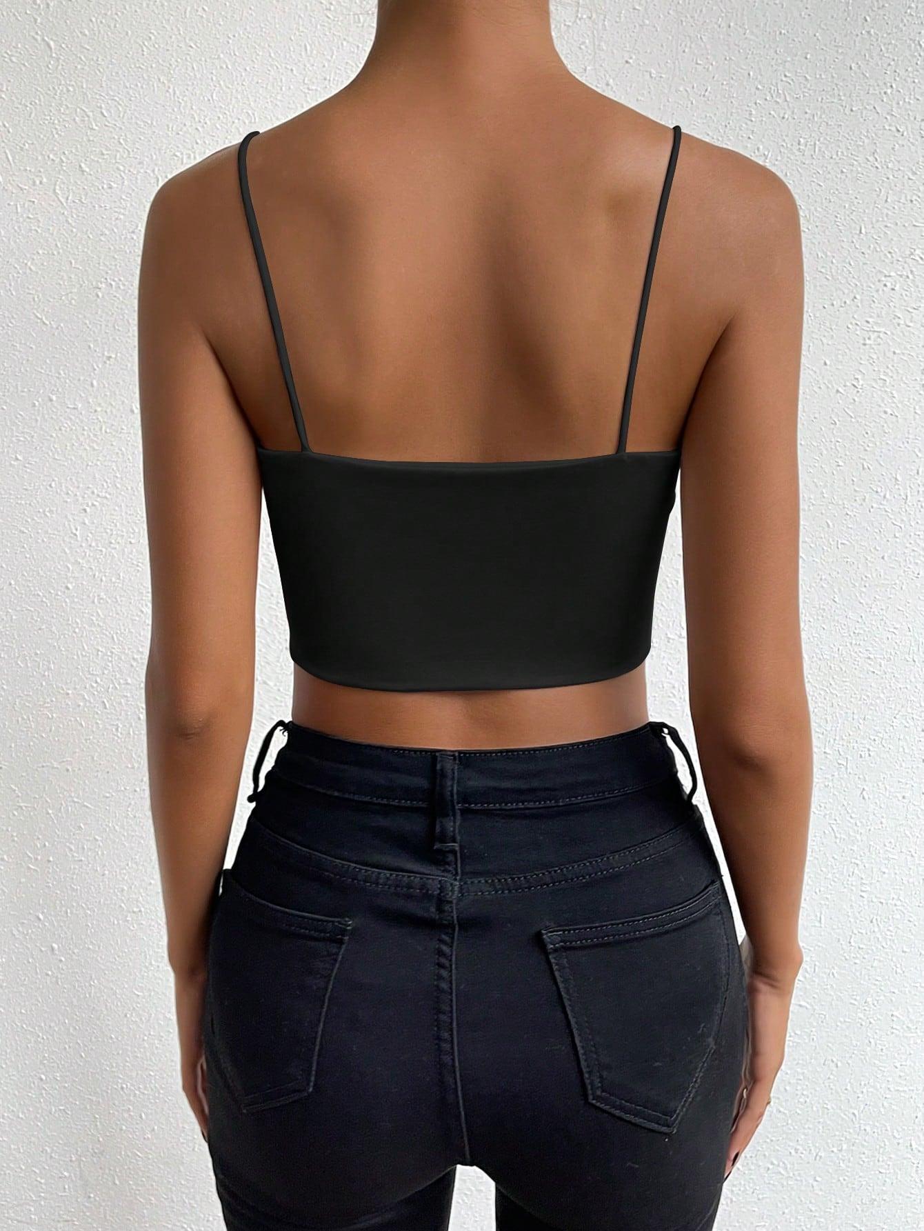 CZARNY CROP TOP RAMIĄCZKA 