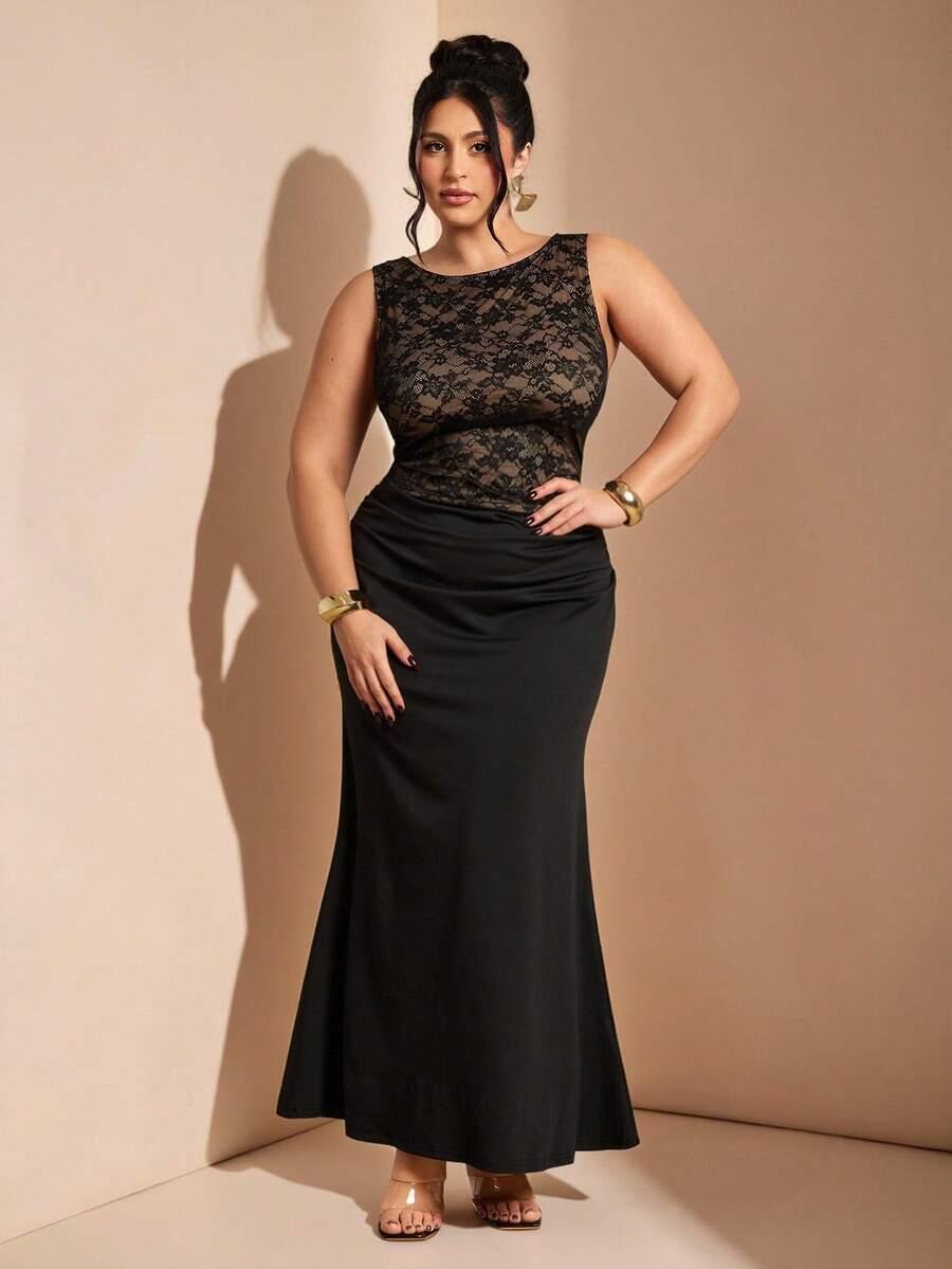 ELEGANCKA KORONKOWA SUKIENKA BEZ RĘKAWÓW
