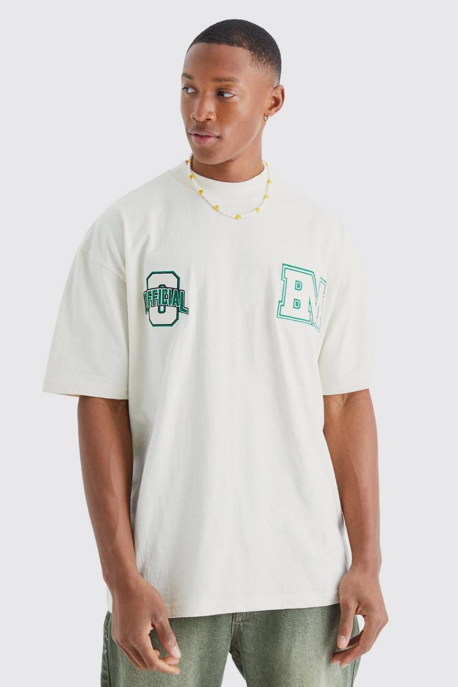 KREMOWY T-SHIRT OKRĄGŁY DEKOLT 