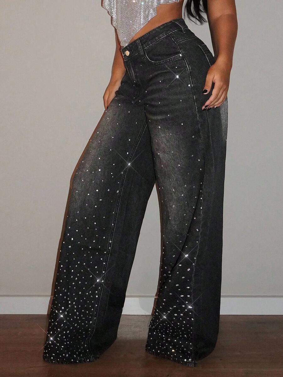 CZARNE SPODNIE JEANS ZDOBIENIE