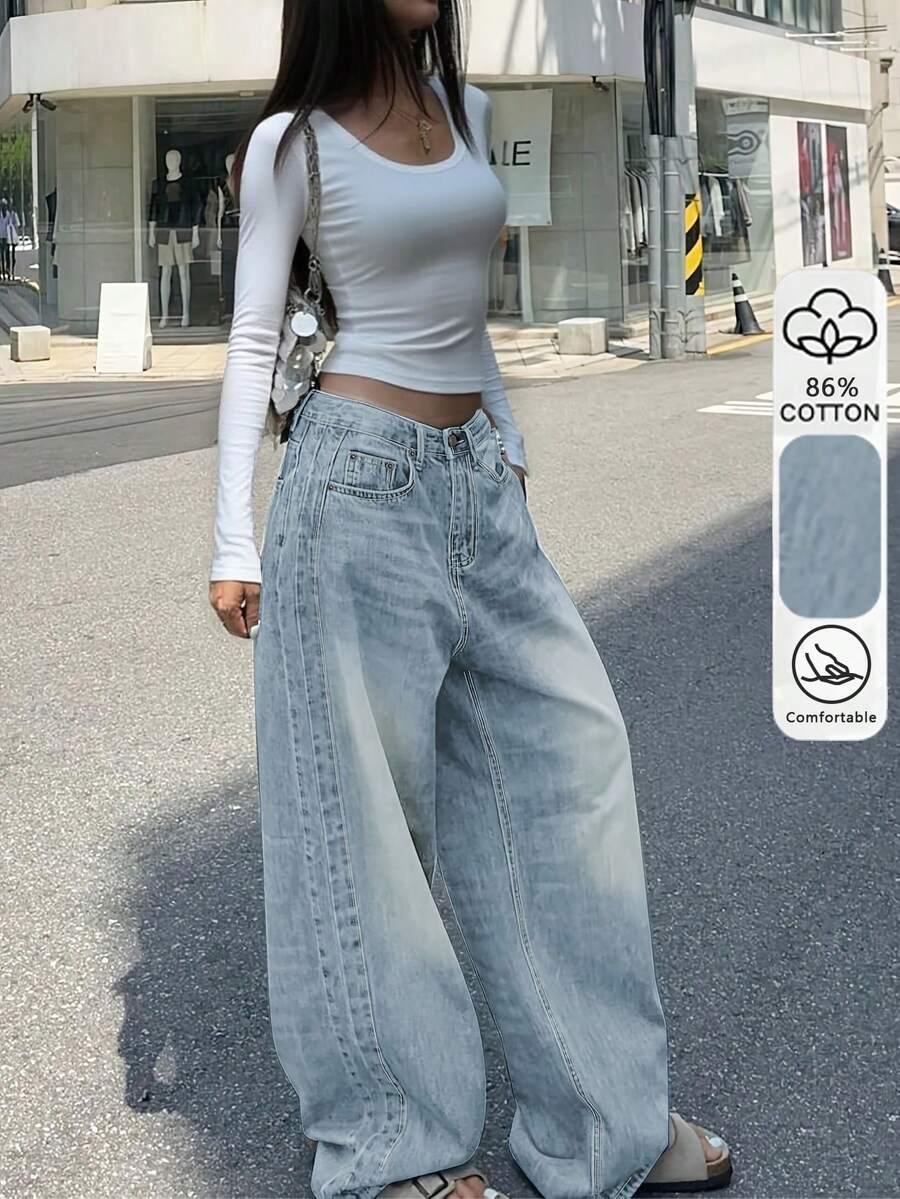 NIEBIESKIE SPODNIE JEANS SZEROKA NOGAWKA