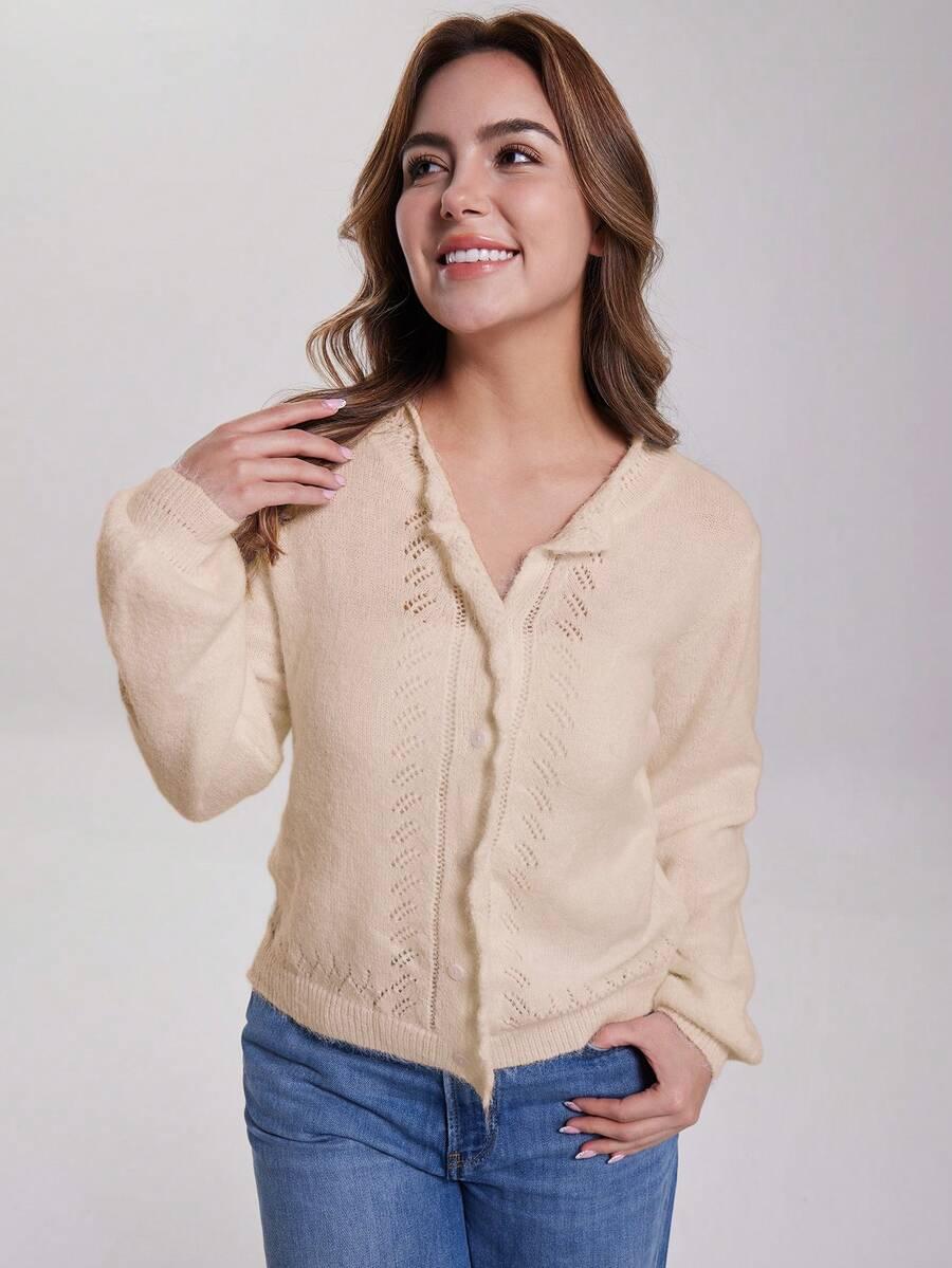 SWETER KARDIGAN Z DOMIESZKĄ WEŁNY