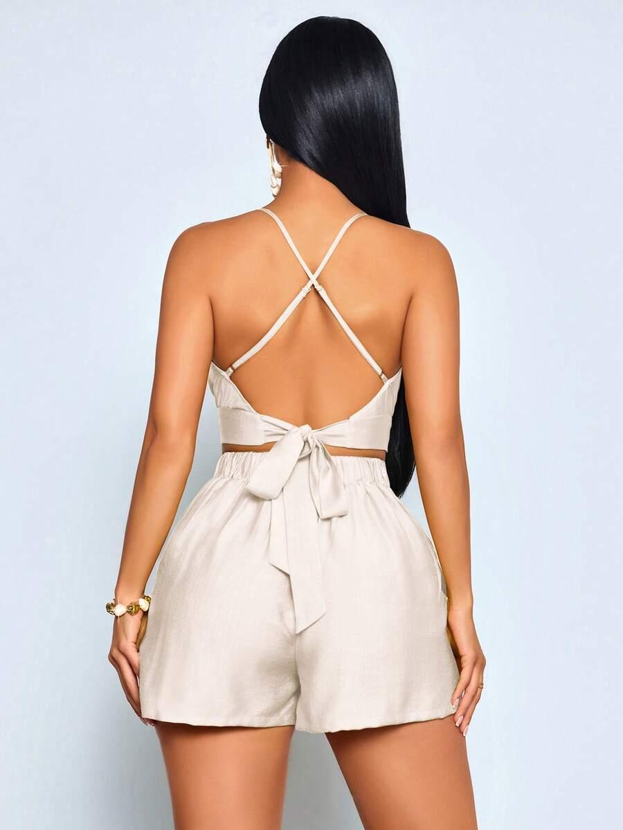 beżowy kombinezon casual