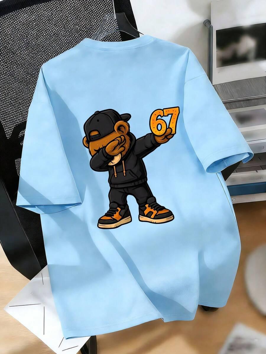 niebieski t-shirt nadruk