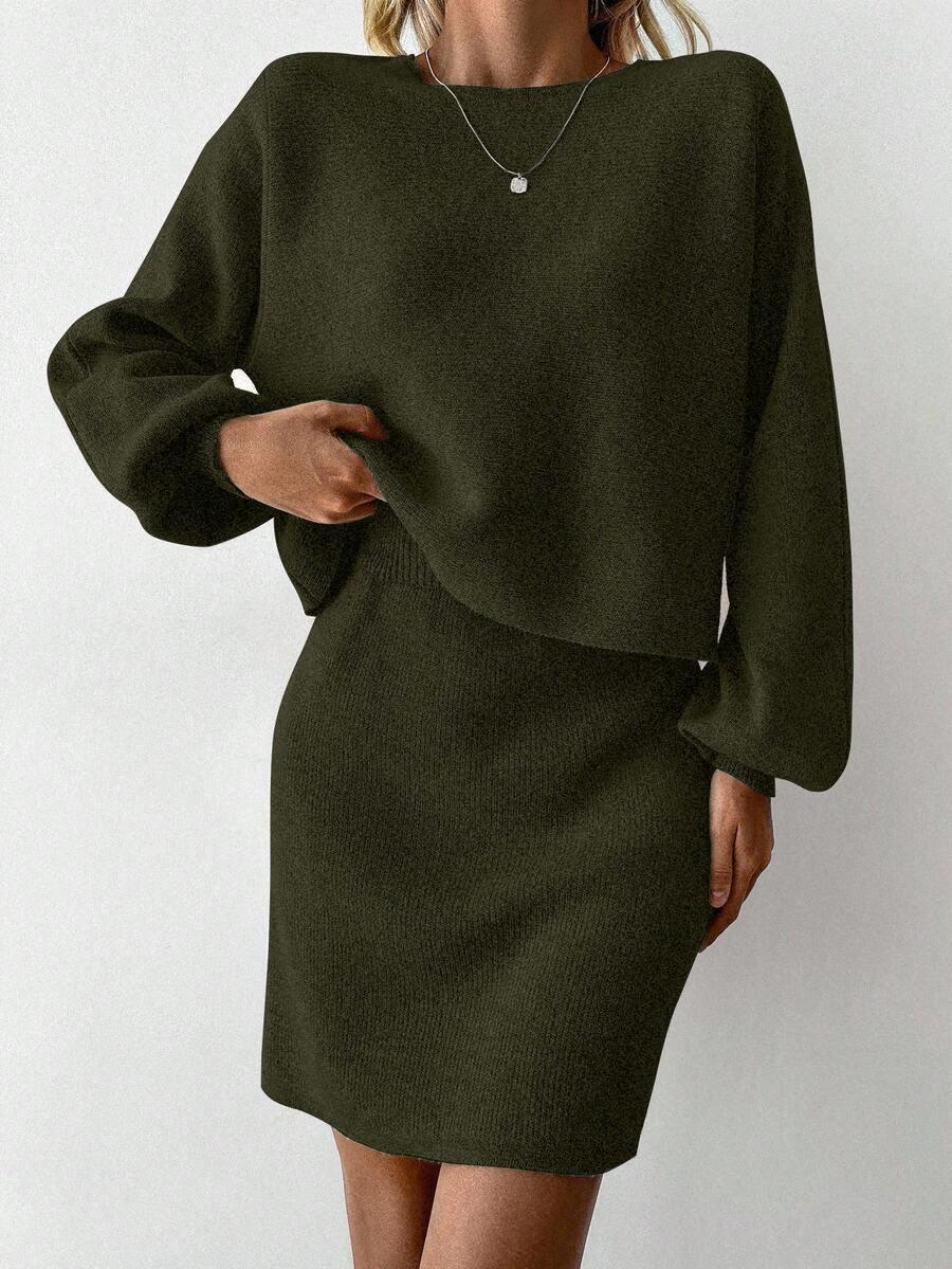 zielony komplet sweter spódnica