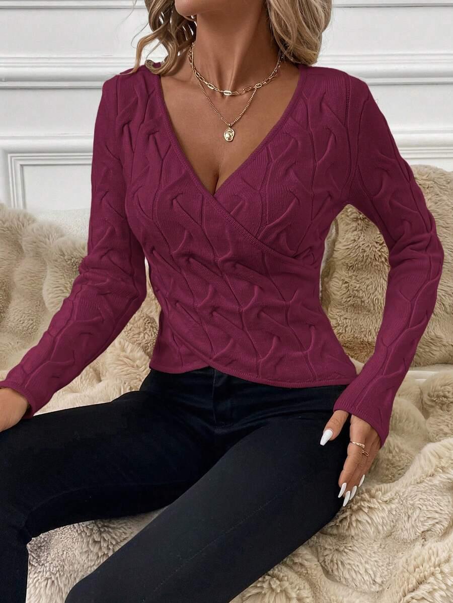 BORDOWY SWETER V-NECK splot