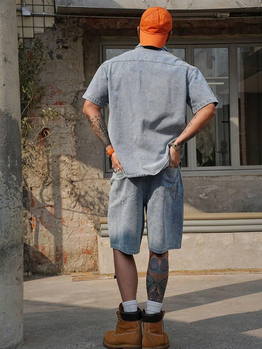 jeansowy komplet koszula spodenki
