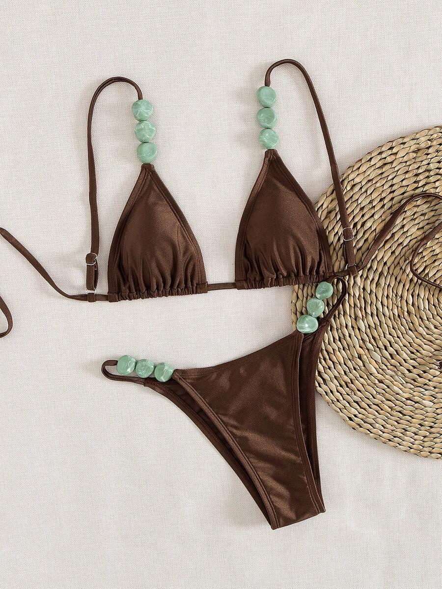 brązowy komplet bikini zdobienie