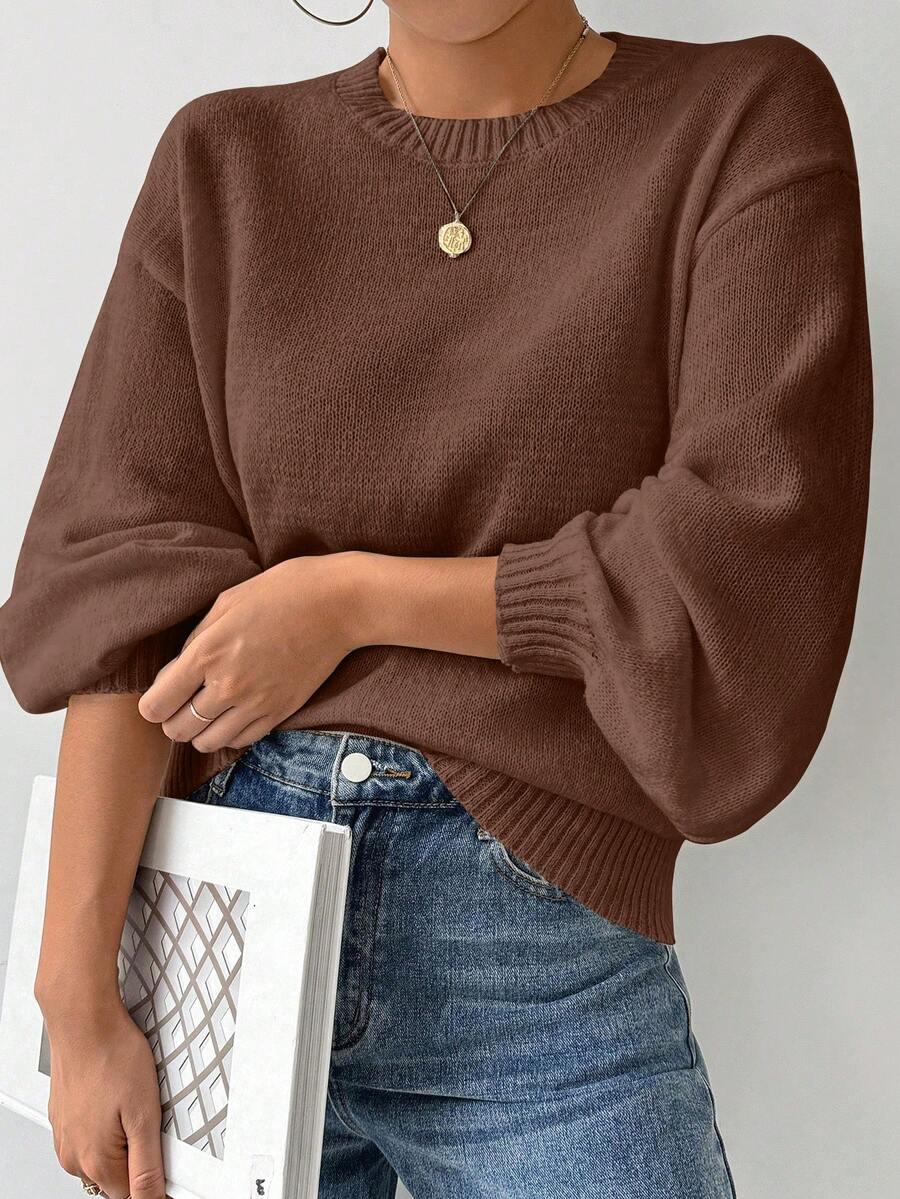 BRĄZOWY SWETER DZIANINA 