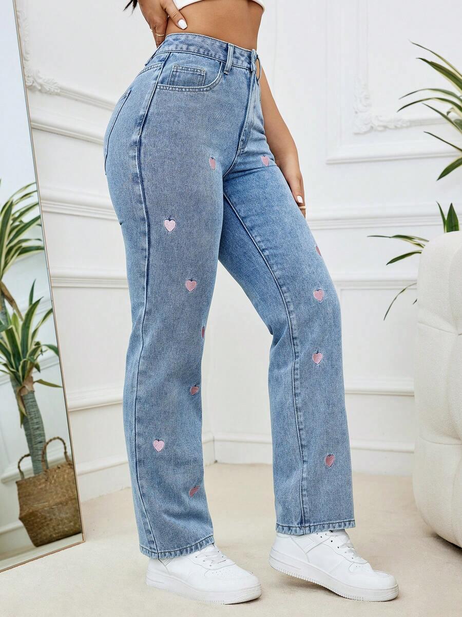 NIEBIESKIE SPODNIE JEANS WZÓR SERCA