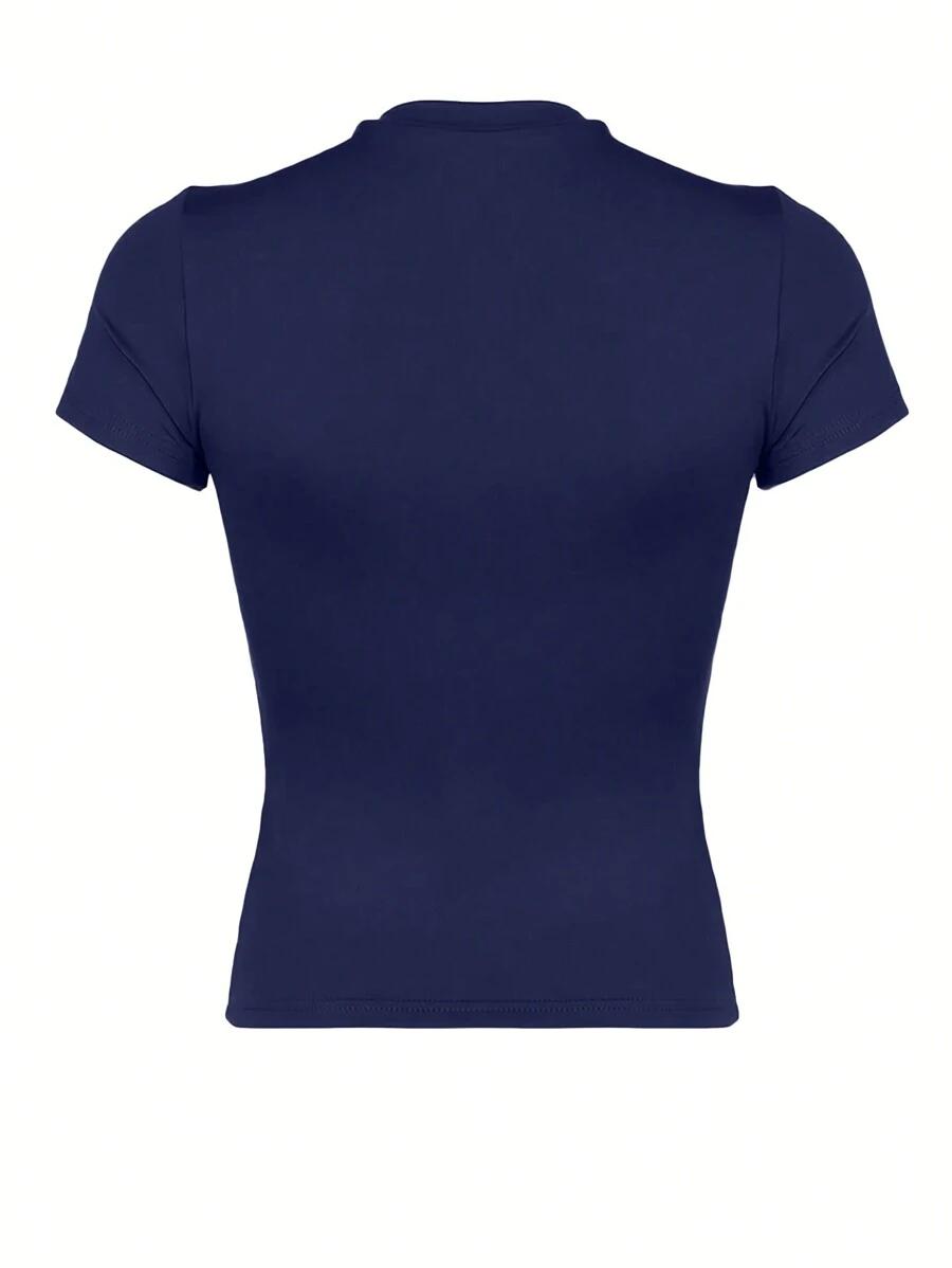 granatowy t-shirt okrągły dekolt 