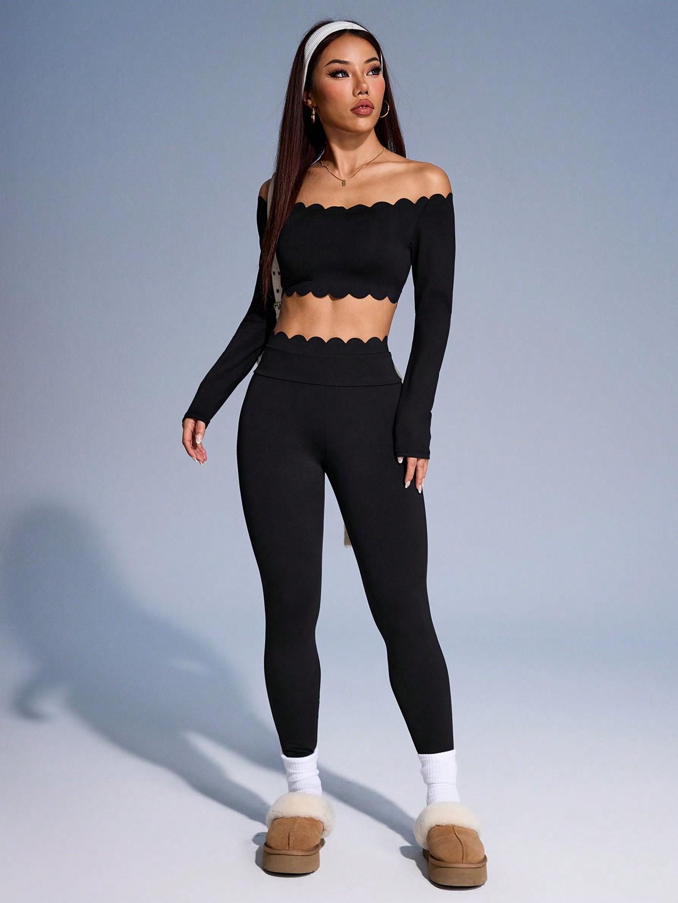 CZARNY TOP LEGGINSY KOMPLET