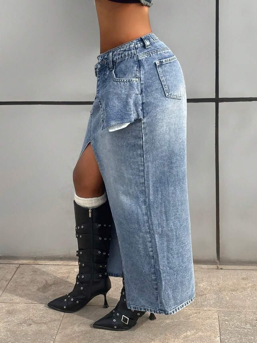 niebieska spódnica jeans
