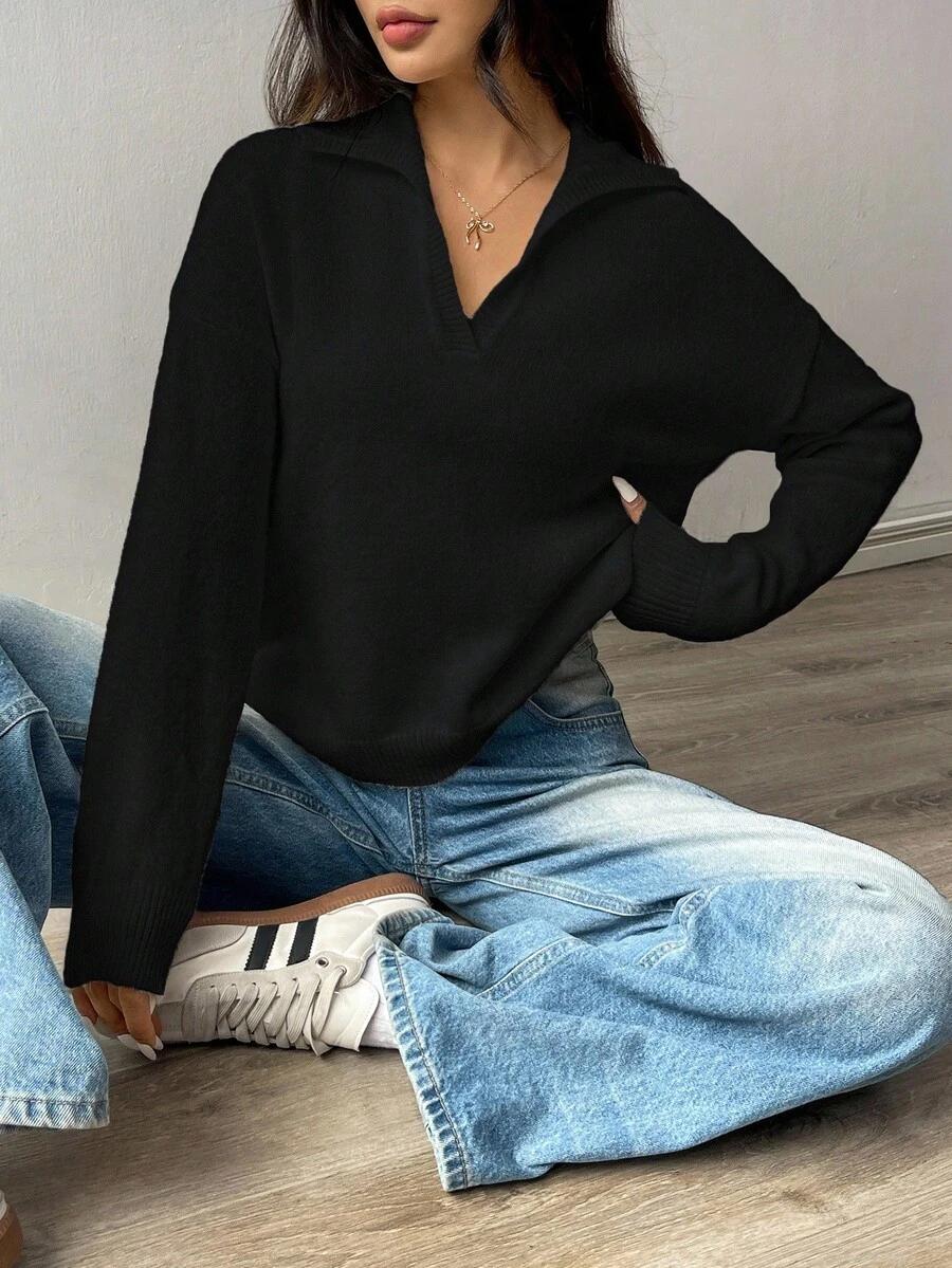 CZARNY SWETER V-NECK