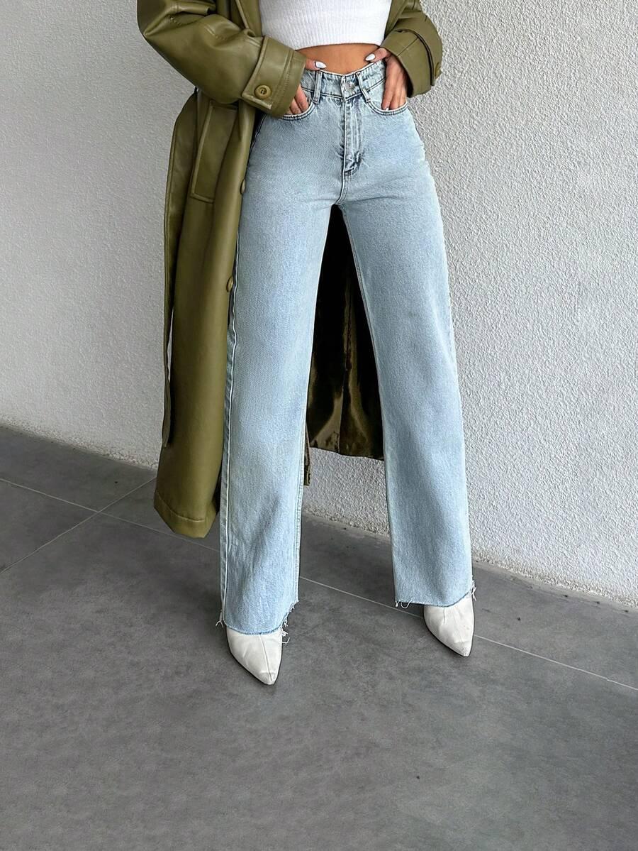 niebieskie jeansy wysoki stan 