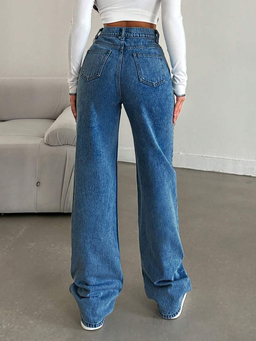niebieskie spodnie jeans wysoki stan 