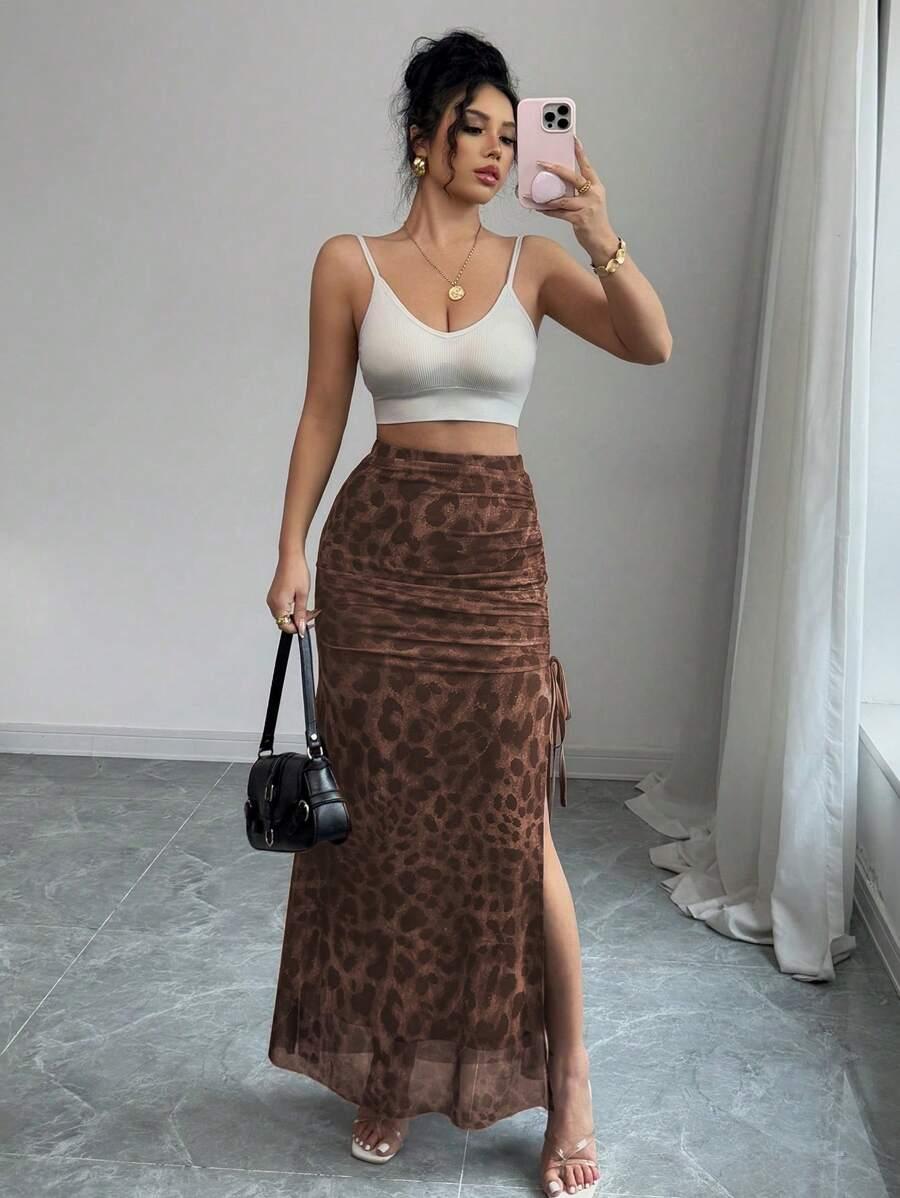 spódnica rozcięcie animal print
