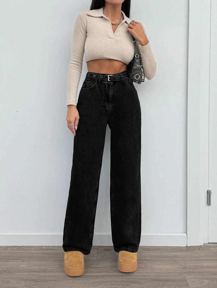 CZARNE SPODNIE JEANS 