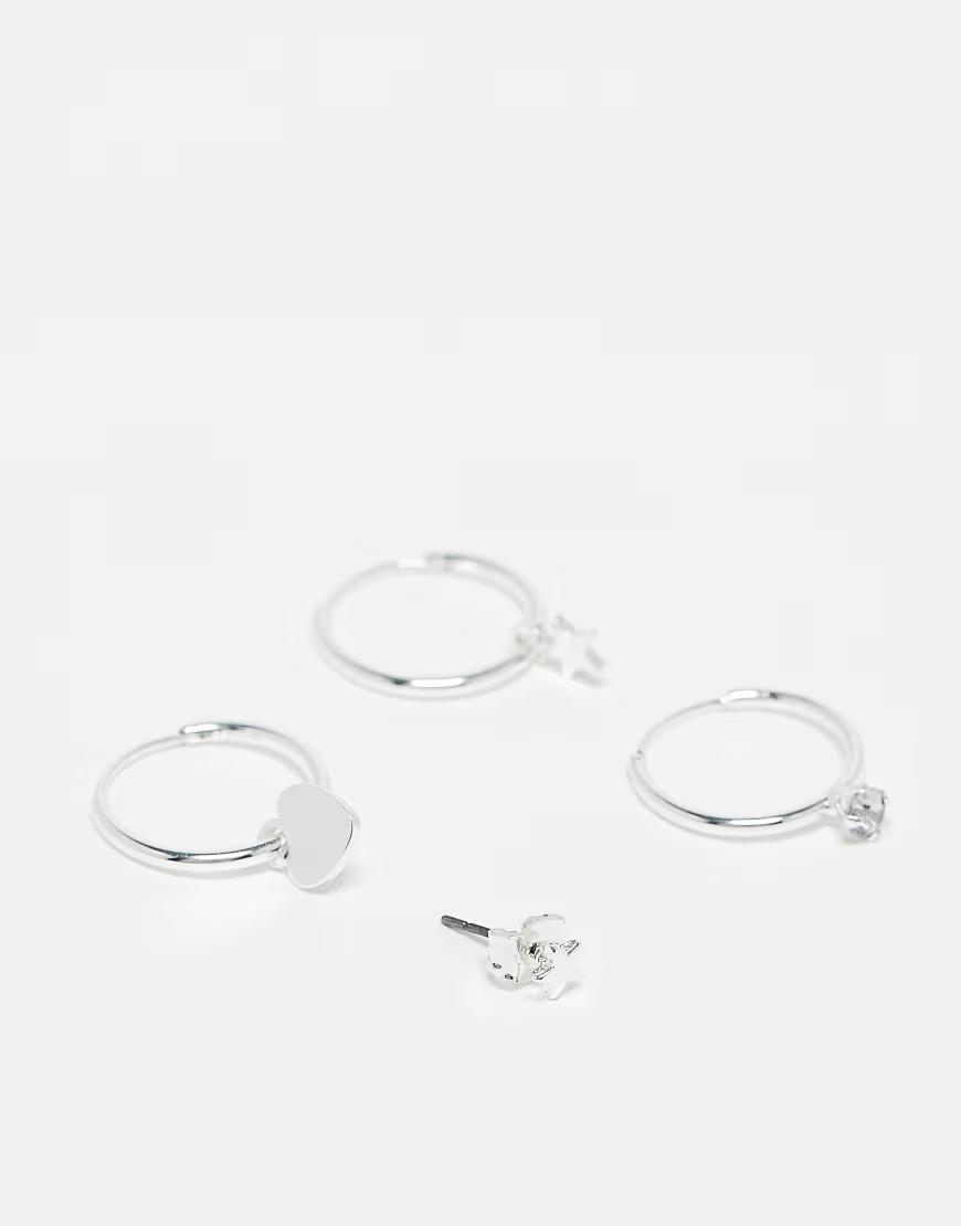 srebrne kolczyki 4-pack