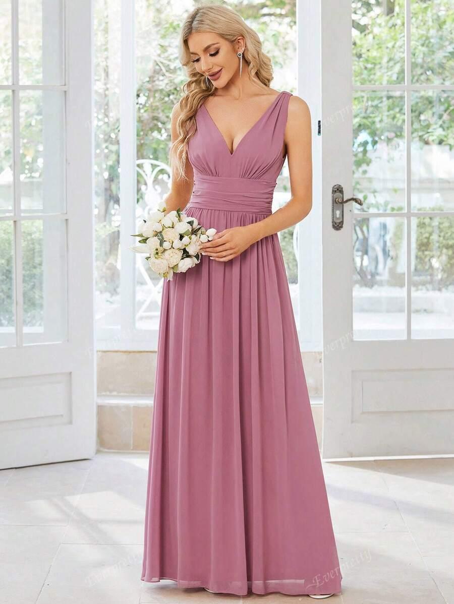 MAXI RÓŻOWA SUKIENKA V NECK