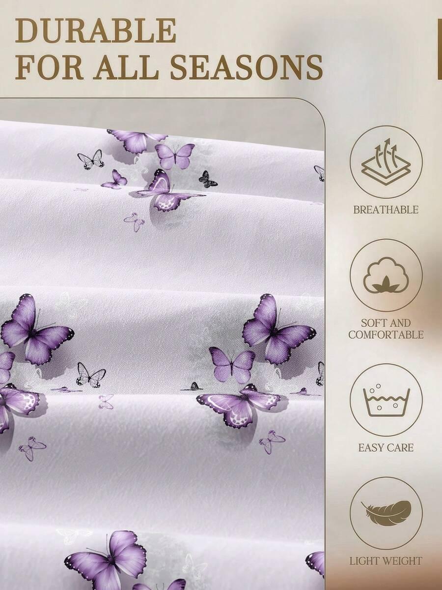 fioletowy komplet pościeli wzór motyle