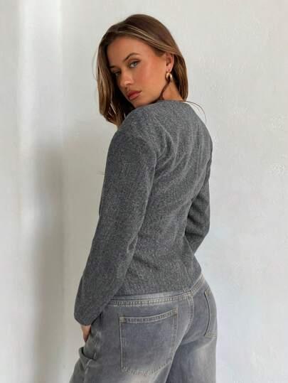 SZARA BLUZKA V-NECK