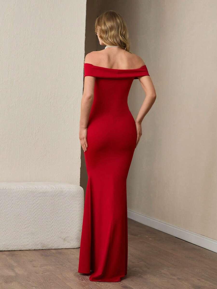 CZERWONA MAXI SUKIENKA ROZCIĘCIE 
