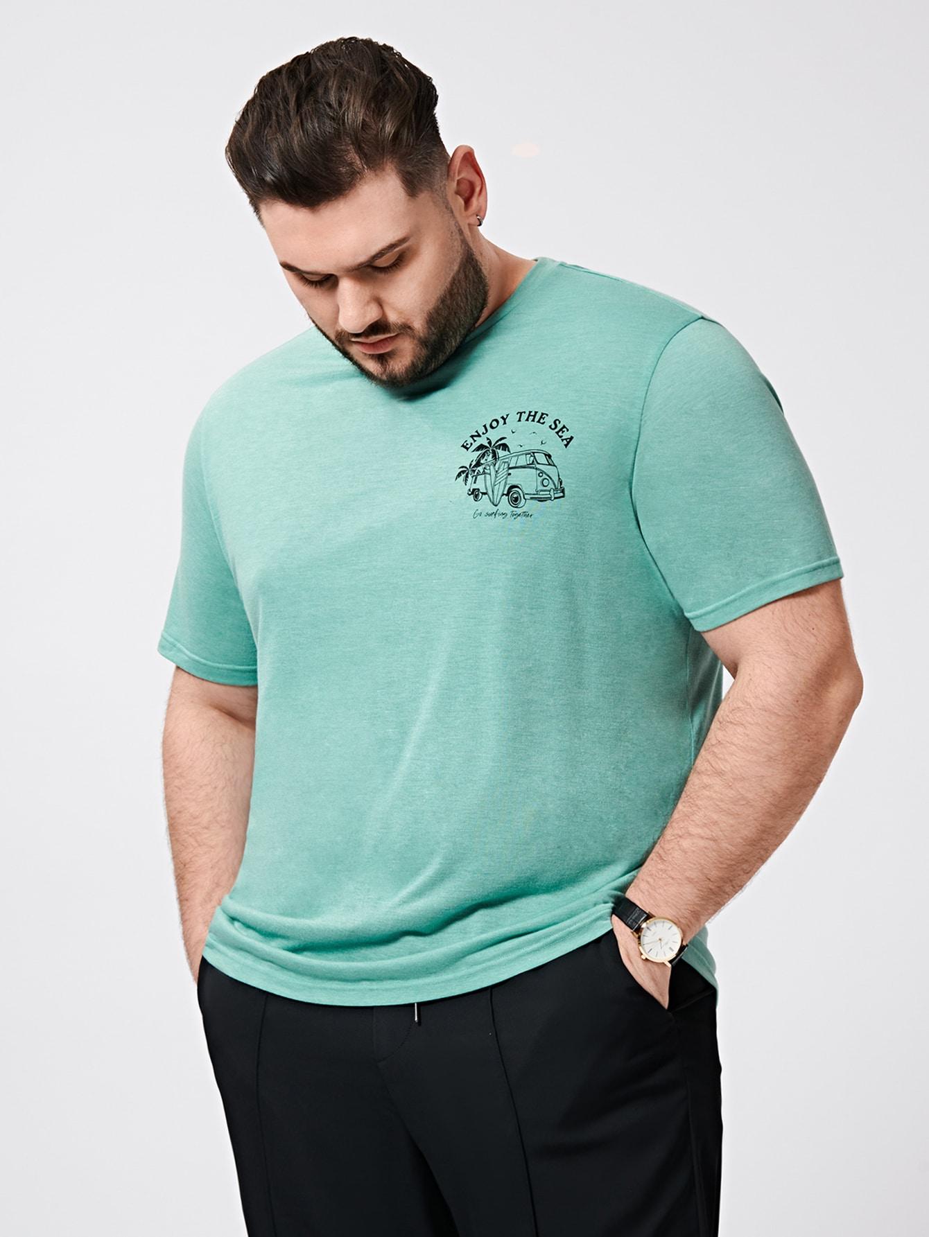 KLASYCZNY T-SHIRT NADRUK ENJOY THE SEA