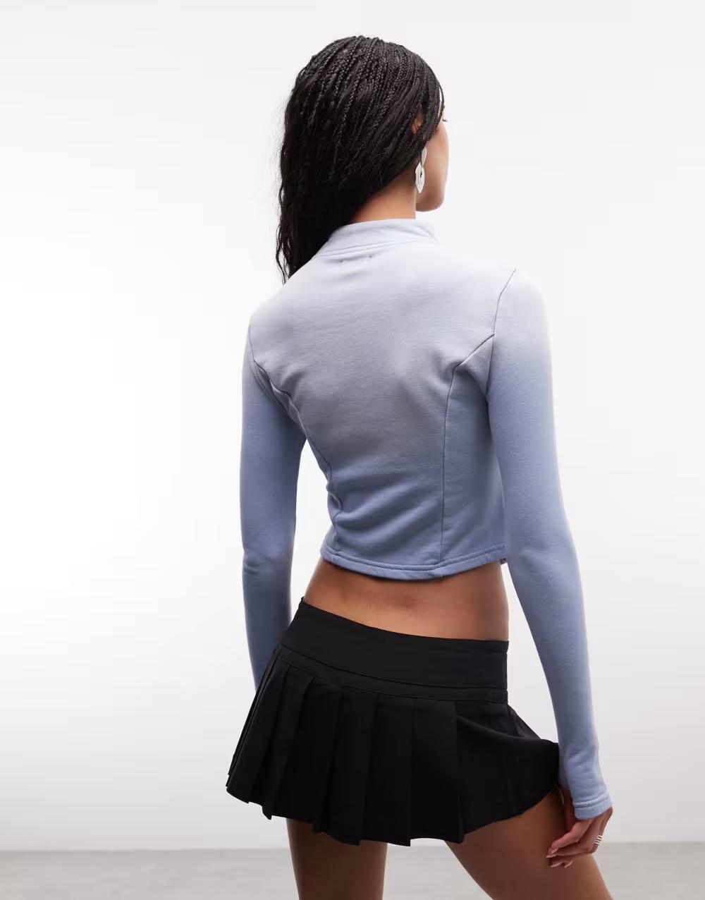 niebieska rozpinana krótka bluza washed nadruk