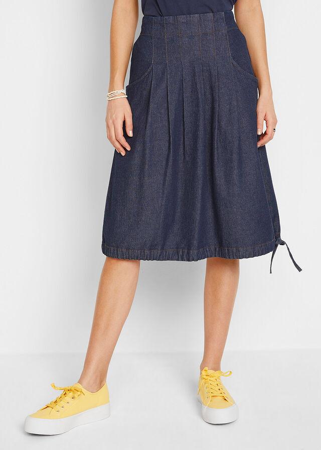 SPÓDNICA PLUS SIZE BAWEŁNIANA JEANSOWA DO POŁOWY ŁYDKI
