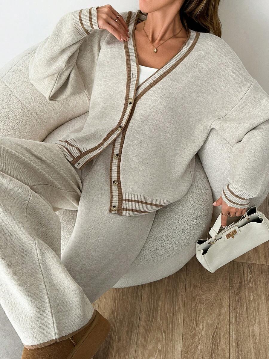 SWETER SPODNIE KOMPLET DZIANINOWY