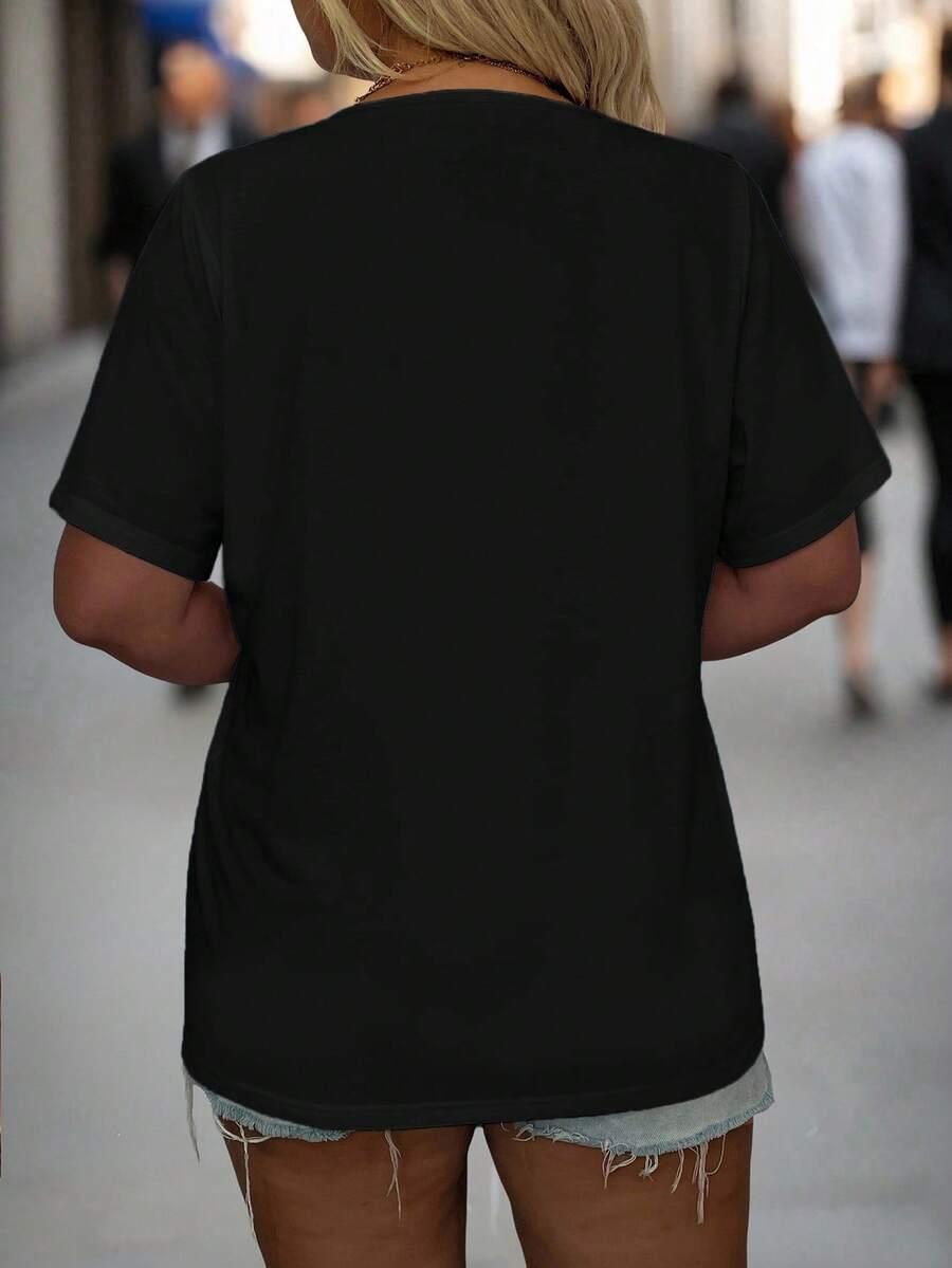 CZARNY T-SHIRT BASIC V-NECK