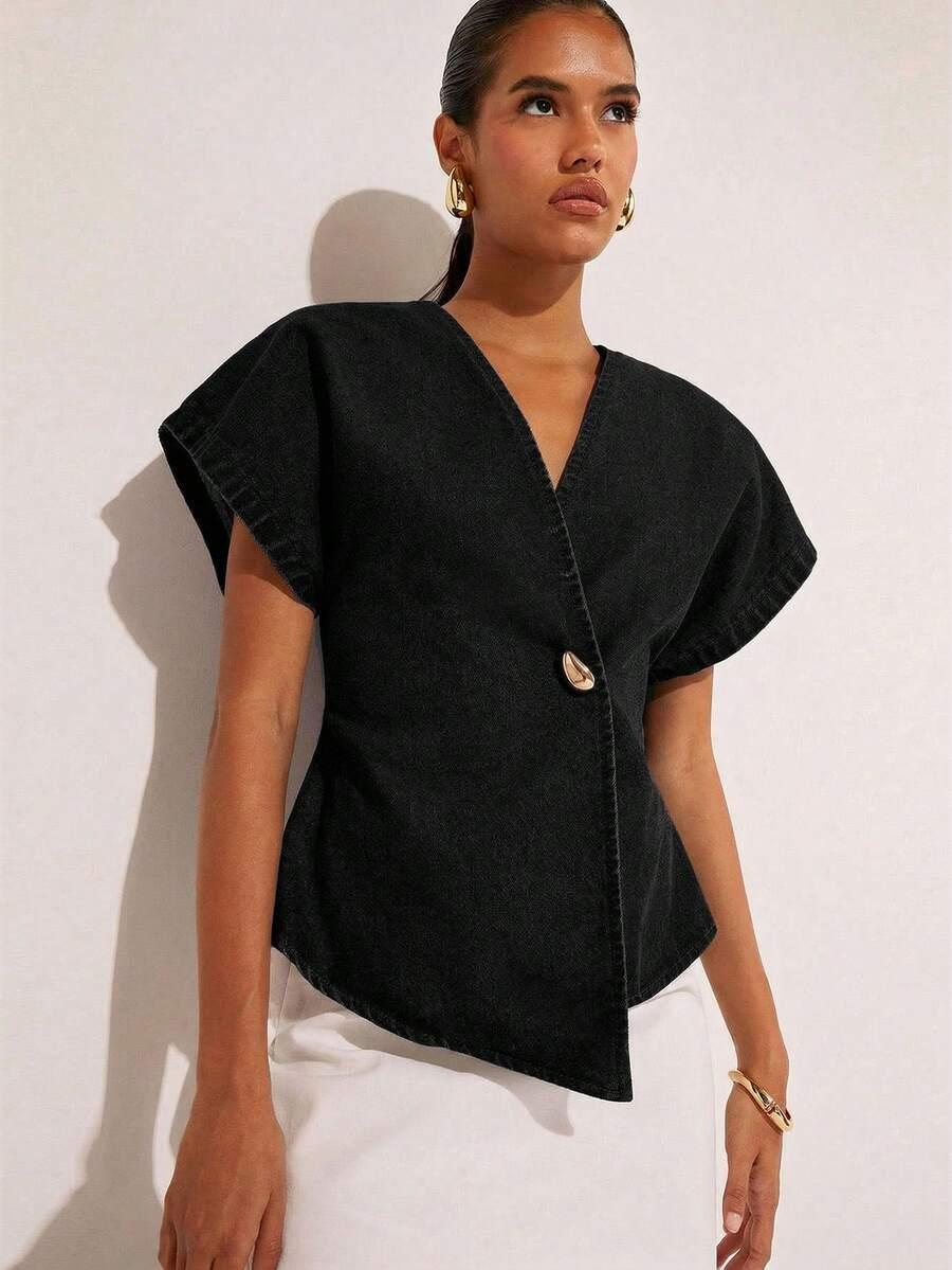 czarna bluzka v-neck