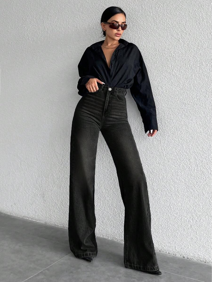 CZARNE SPODNIE JEANS 