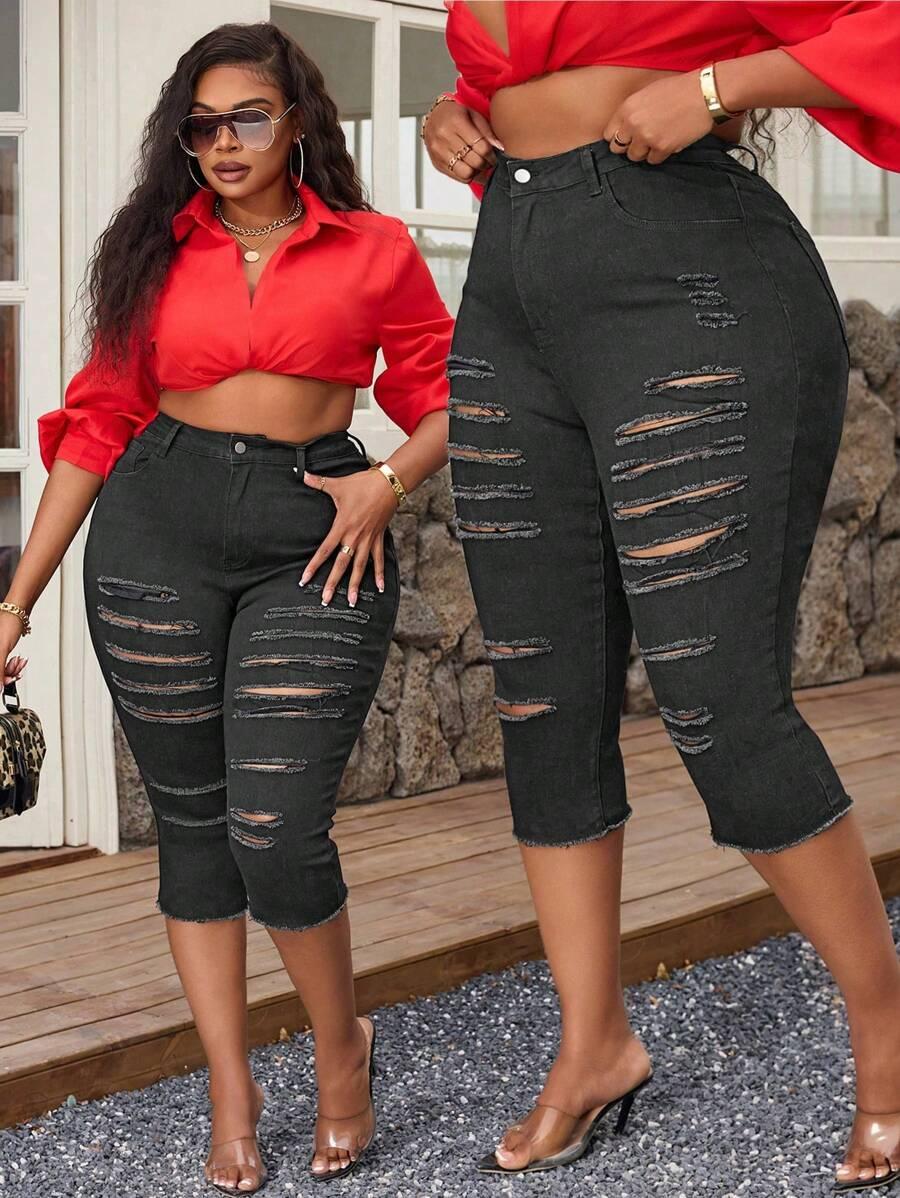 spodnie rybaczki jeans ripped