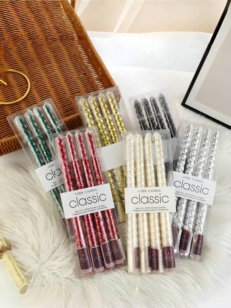 FIOLETOWE ŚWIECZKI SPIRALE 4 SZTUKI