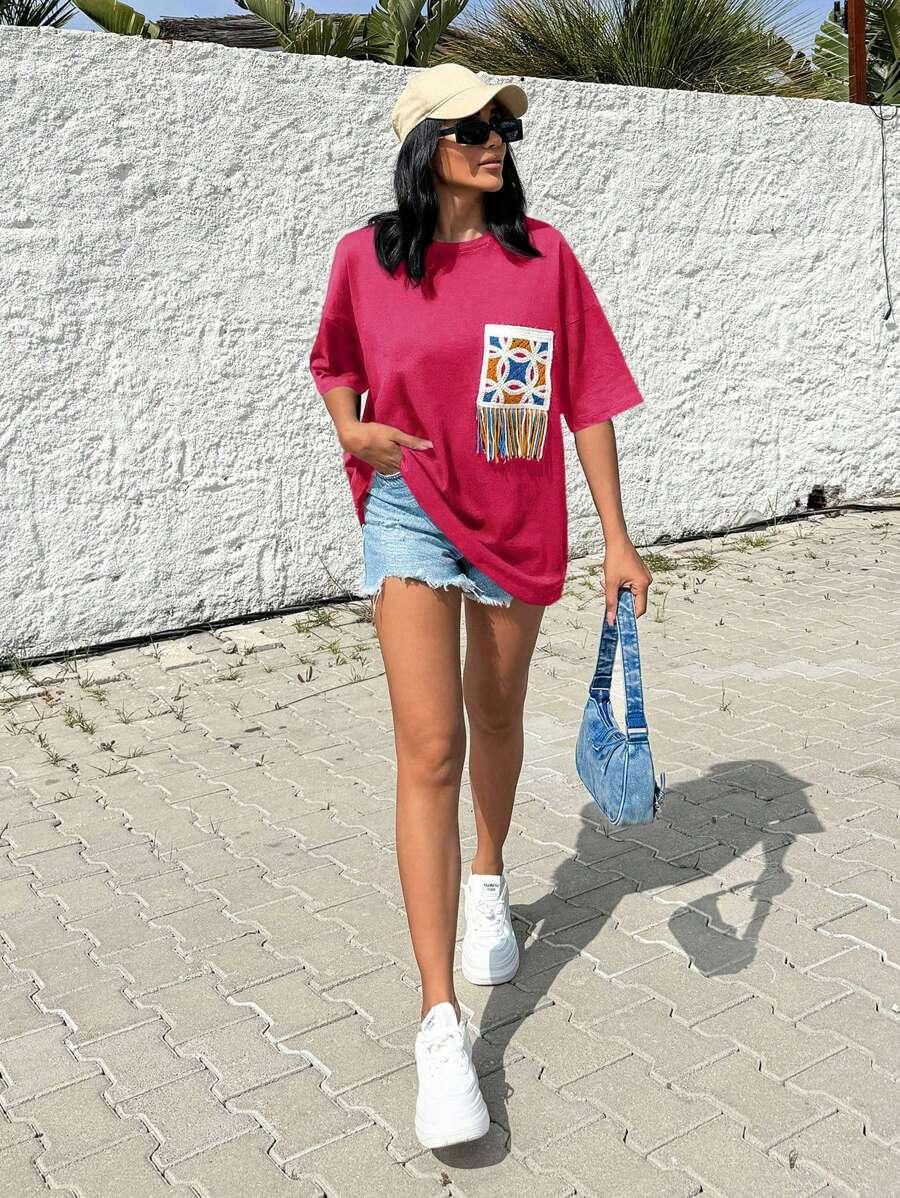 RÓŻOWY T-SHIRT HAFT