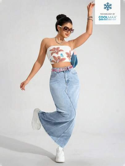 NIEBIESKA MAXI SPÓDNICA JEANS