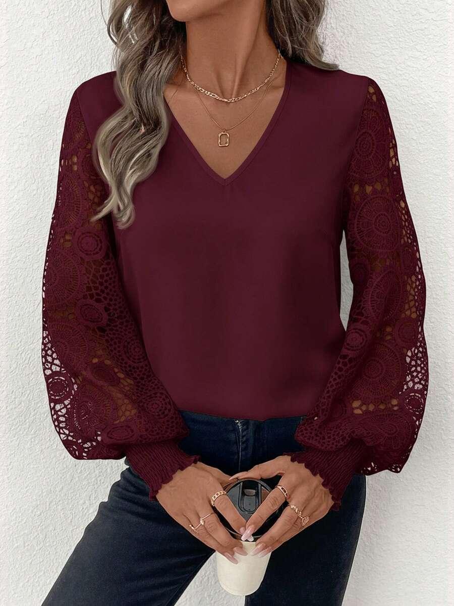 bordowa bluzka v neck 