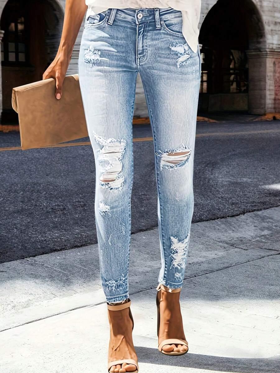 niebieskie spodnie skinny ripped jeans