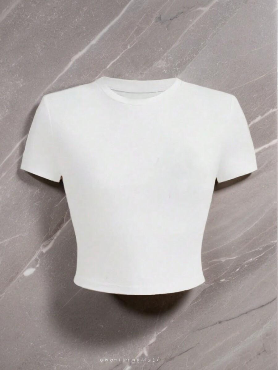 BIAŁY CROP TOP OKRĄGŁY DEKOLT 