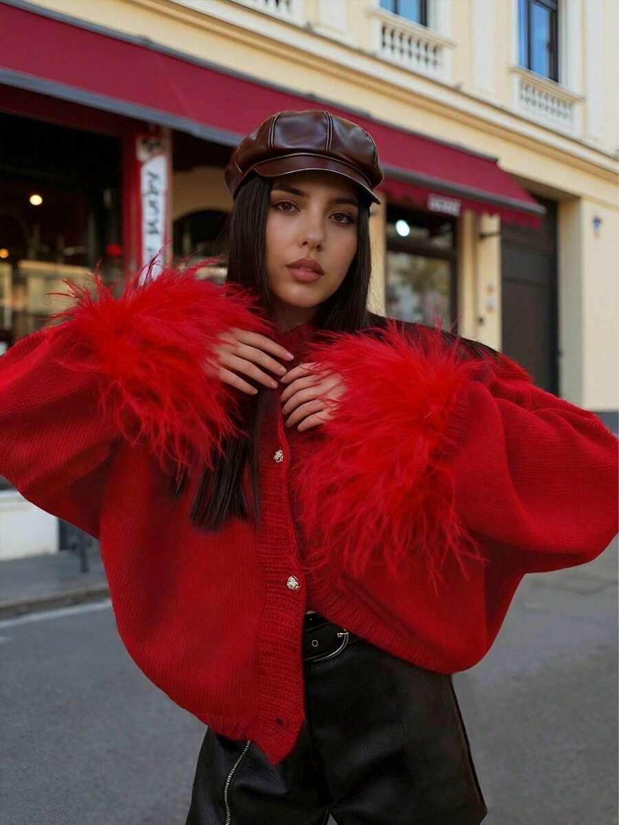 CZERWONY SWETER GUZIKI