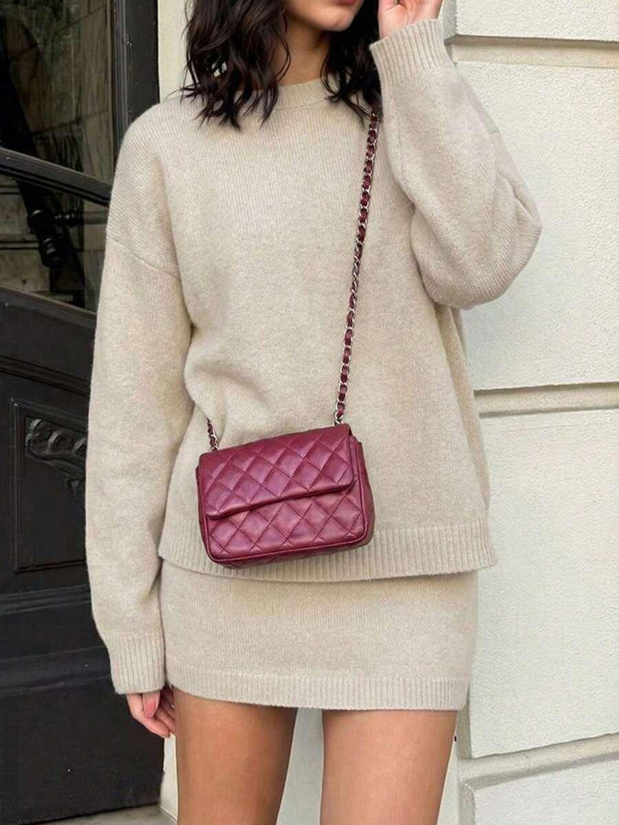 BEŻOWY SWETER SPÓDNICA KOMPLET 