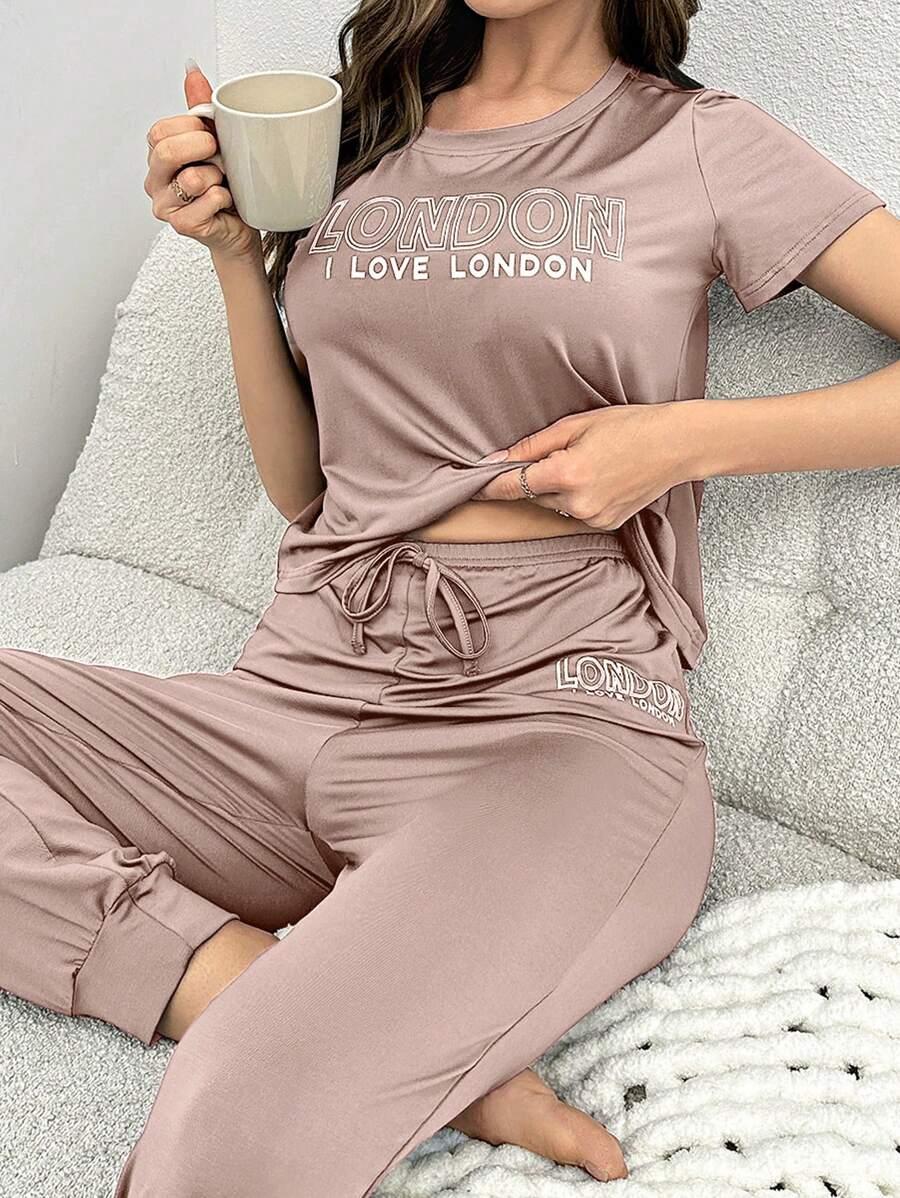 PIŻAMA KOMPLET T-SHIRT SPODNIE PRINT 