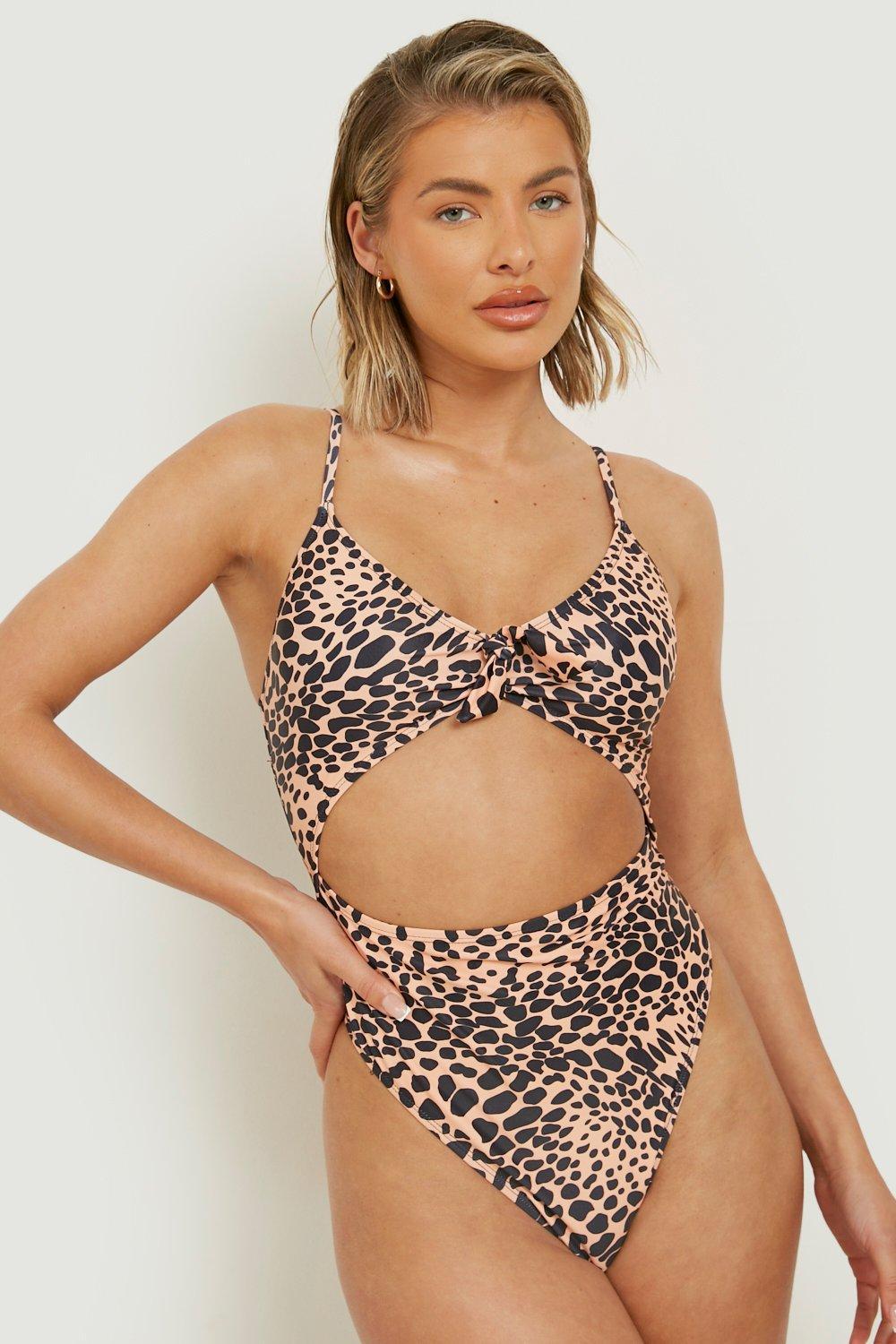 STRÓJ KĄPIELOWY ANIMAL PRINT WIĄZANIE WYCIĘCIE