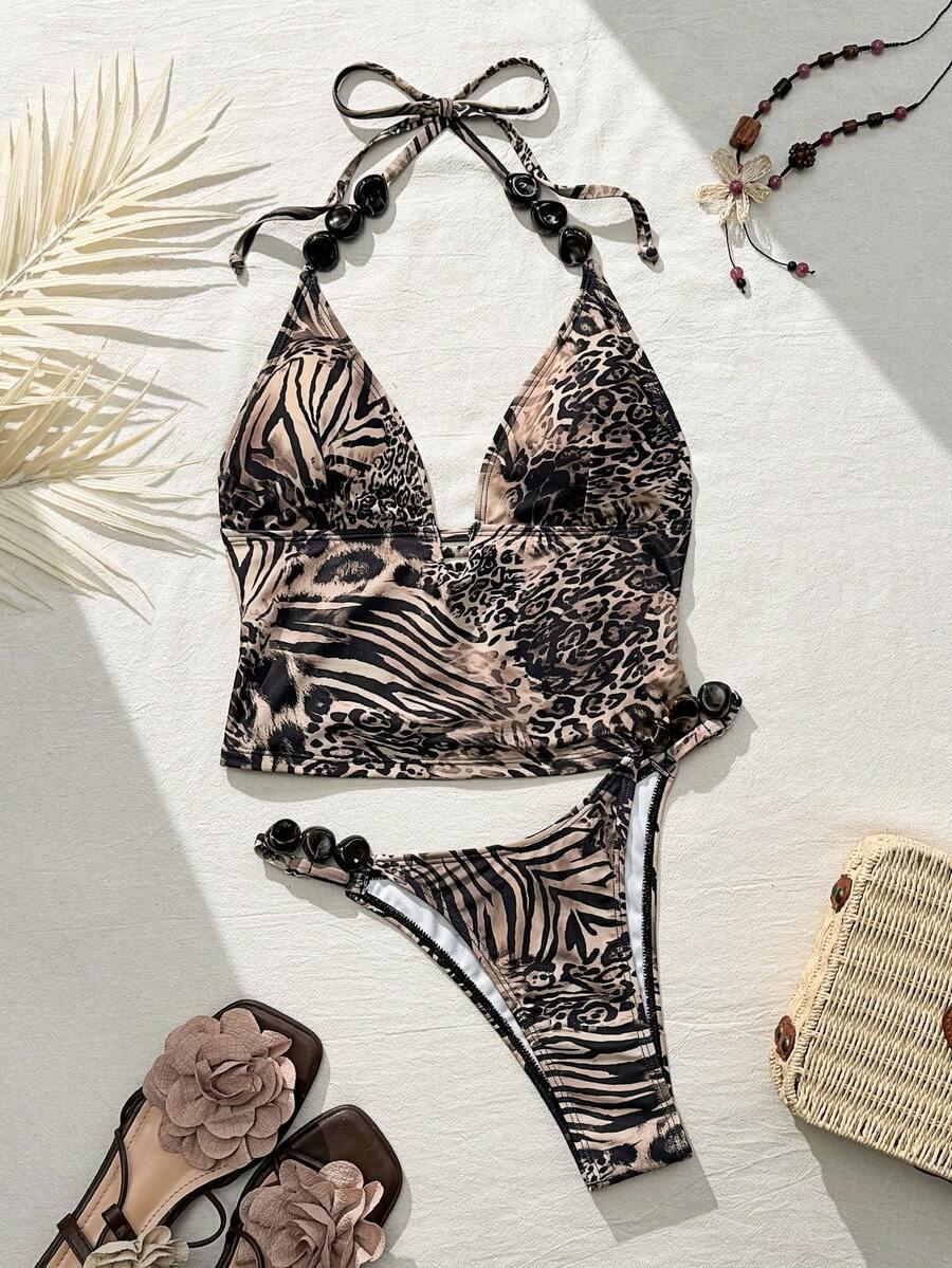dwuczęściowy strój kąpielowy animal print