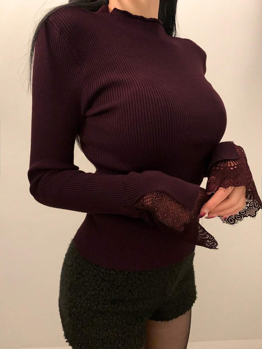 BORDOWY DZIANINOWY SWETER 